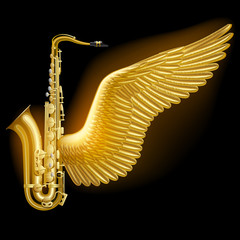 Gold saxophone with wing