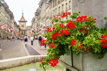 Kramgasse street in the Old City of Bern - UNESCO site in Switzerland
