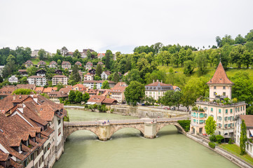Fototapeta na wymiar Panoramic view on the magnificent old town of Bern, capital of Switzerland