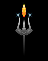 trident of Lord Shiva with flames and stars, vector