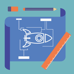 Blueprint with spaceship sketch vector illustration