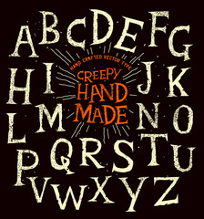 Creepy old halloween hand made alphabet lettering. Vector illustration.