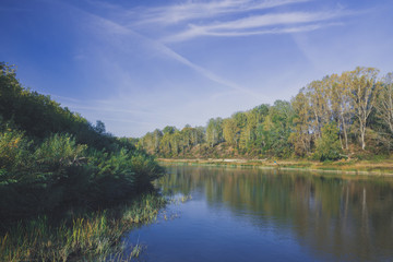 Fototapeta na wymiar Summer landscape with river. Toned image.
