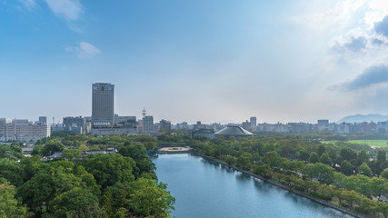 Fototapeta na wymiar Cityscape view from the Hiroshima castle