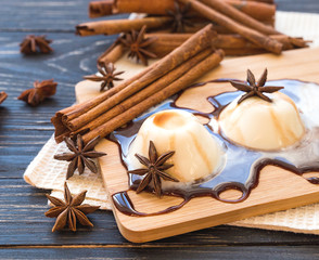 Classic italian homemade dessert panna cotta with chocolate and