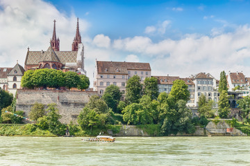 Fototapeta na wymiar .View of the River Rhine and the cathedral in the city of Basel. Switzerland.