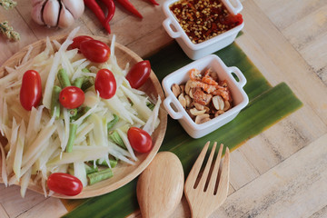 Spicy papaya salad is delicious ,thai food.