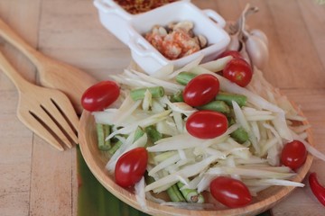 Spicy papaya salad is delicious ,thai food.