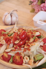 Spicy papaya salad is delicious ,thai food.