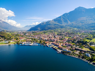 Fototapeta na wymiar Colico - Lago di Como (IT) - Vista aerea verso la Valtellina