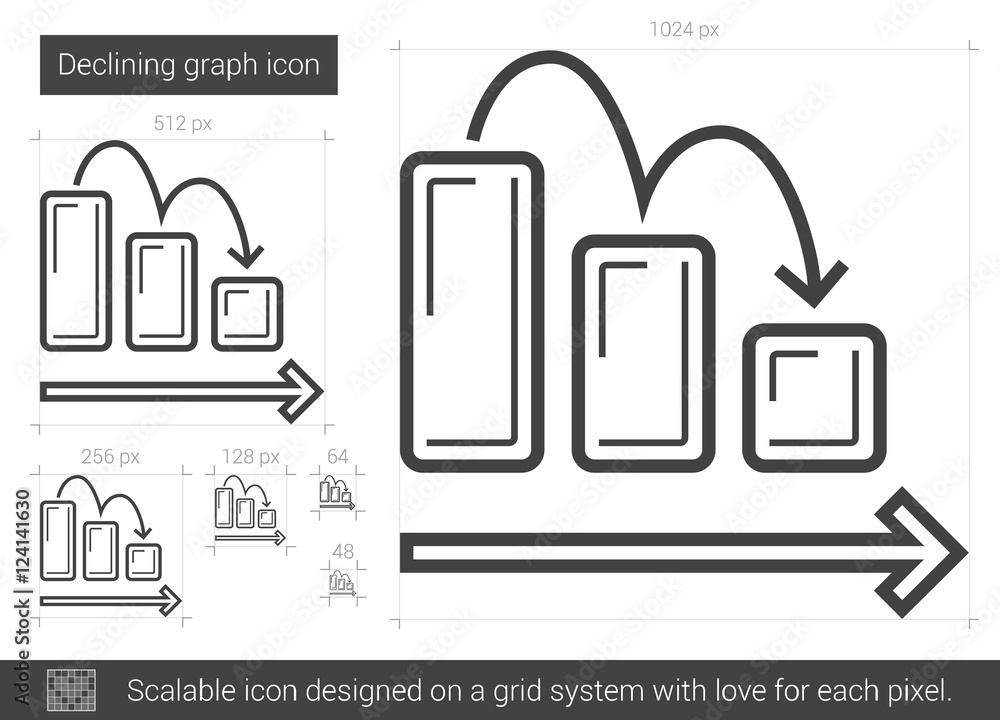 Poster declining graph line icon.