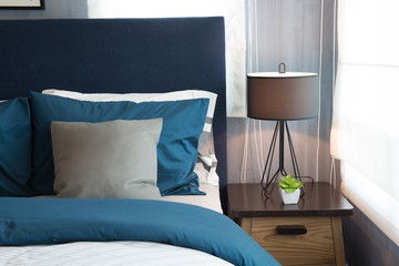 modern blue color tone bedroom