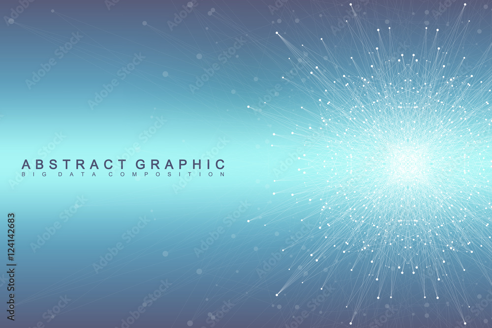 Fototapete Graphic abstract background communication. Big data visualization. Perspective backdrop with connected lines and dots. Social networking. Illusion of depth. Vector illustration.