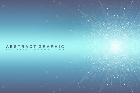 Graphic abstract background communication. Big data visualization. Perspective backdrop with connected lines and dots. Social networking. Illusion of depth. Vector illustration.
