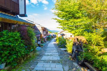 Naklejka premium Morning Nakasendo Trail Magome Blue Sky H