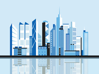 City downtown landscape. Skyscrapers in the town. Flat vector illustration.