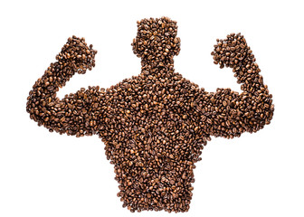Strong Coffee Man Shows Muscles Isolated On White Background