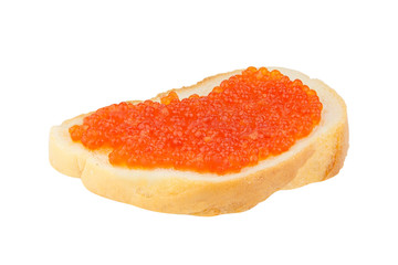 delicious appetizing sandwich with red caviar on  white