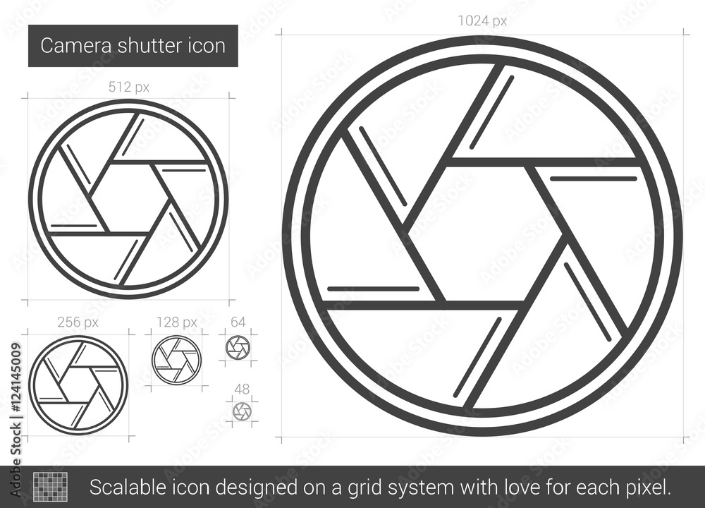 Poster camera shutter line icon.
