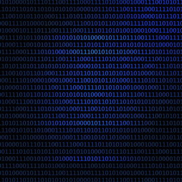 Blue binary code on black background. Computer code vector illustration background.