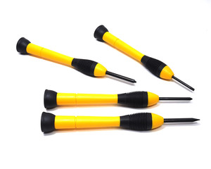 Set yellow screwdriver isolated on white background.