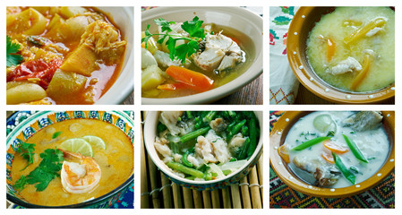 set of different fish soup