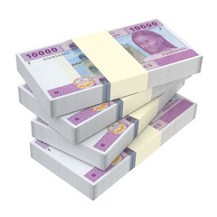 Central African CFA francs isolated on white background. 3D illustration.