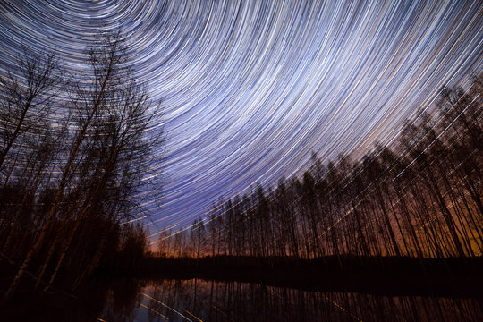 Star Trails Over Lake