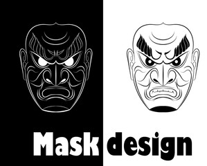 Illustration of fear monochrome samurai mask
