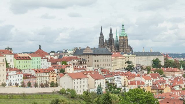Panorama of Prague Castle from 
Petrin Gardens in Prague - time lapse video
