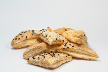 sesame crispy pie.
sesame crispy pies isolated on white background. 
