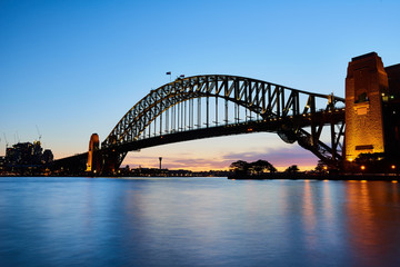 Harbour Bridge at dusk with long exposure.