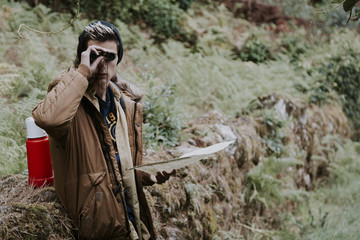 man adventure in the forest