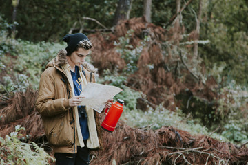 man adventure in the forest