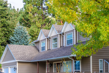A perfect neighborhood. Houses in suburb at Spring in the north America.