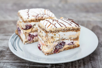 Walnut, cherry and vanilla cream cake