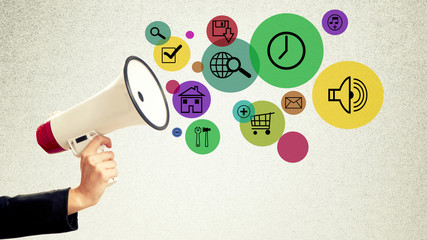 Megaphone With web icons. 