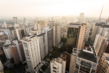 Fototapeta na wymiar Aerial View of Buildings of Sao Paulo by Sunset
