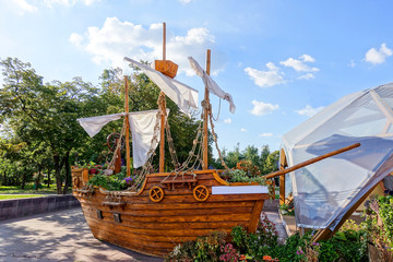Wooden ship flowerbed