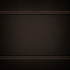 Texture of brown leather background with stitched seam, close-up. Texture for design.