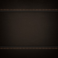 Texture of brown leather background with stitched seam, close-up. Texture for design.