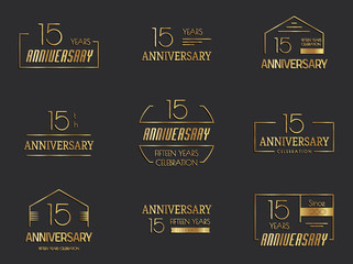 Fifteen  years anniversary celebration logotype. 15th anniversary logo set.