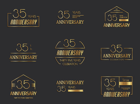 Thirty five years anniversary celebration logotype. 35th anniversary logo set.