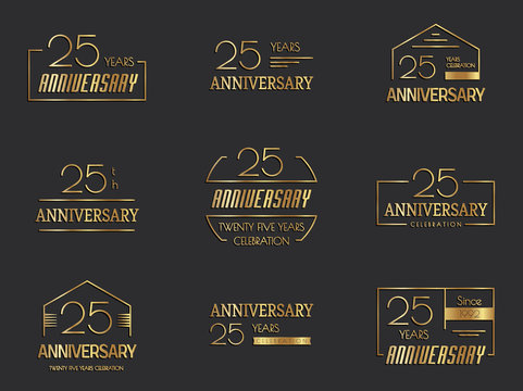 Twenty five years anniversary celebration logotype. 25th anniversary logo set.