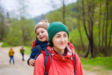 The mother and son are traveling.