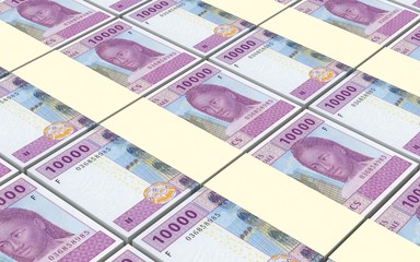 Central African CFA francs bills stacked background. 3D illustration.