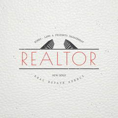 Real estate agency. Buy, Sell and Consultancy. Detailed elements. Old retro vintage grunge. Scratched, damaged, dirty effect. Typographic labels, stickers, logos and badges.