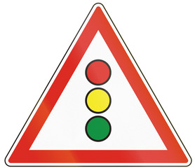 Hungarian warning road sign - traffic signals
