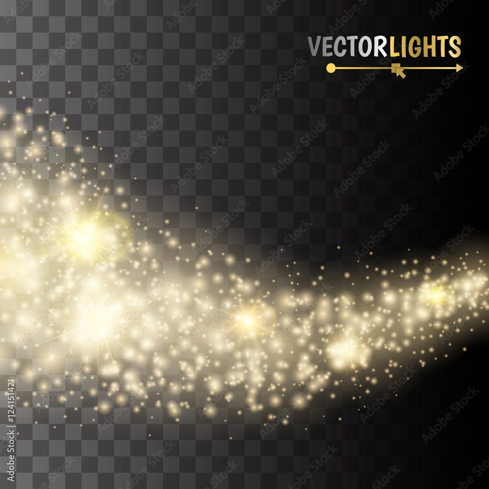 Poster vector gold glitter wave abstract background. glittering star dust trail sparkling particles isolate