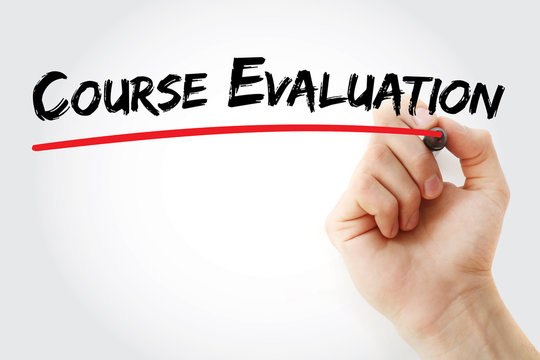 Hand writing course evaluation with marker, concept background